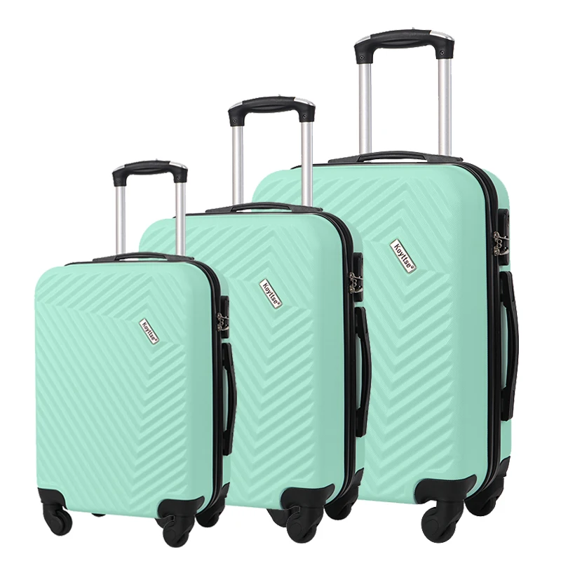 Modern funky airport womens handbags sets green ABS waterproof travel bags for luggage set of 3