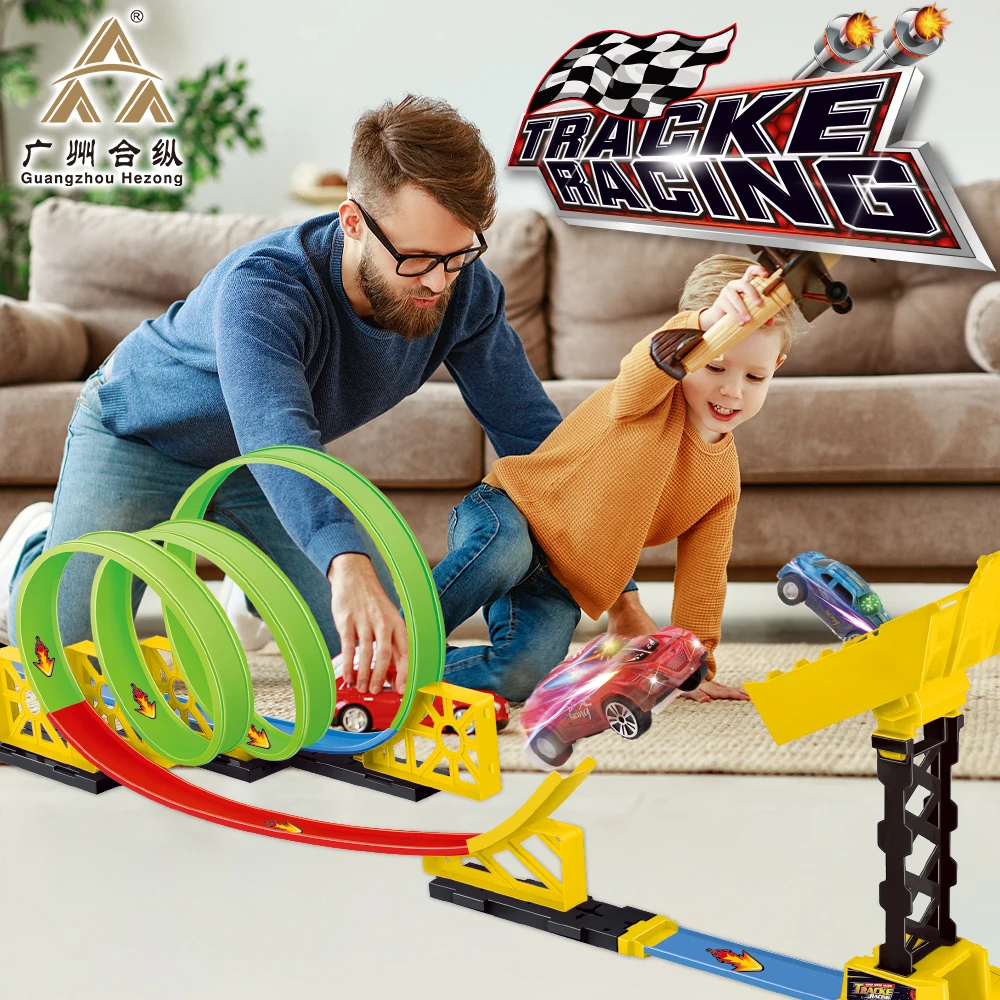 Новый дизайн 26 шт. высокоскоростная светящаяся подиумная корзина для прыжков маленький спортивный автомобиль игрушечная дорожка выброса игрушки