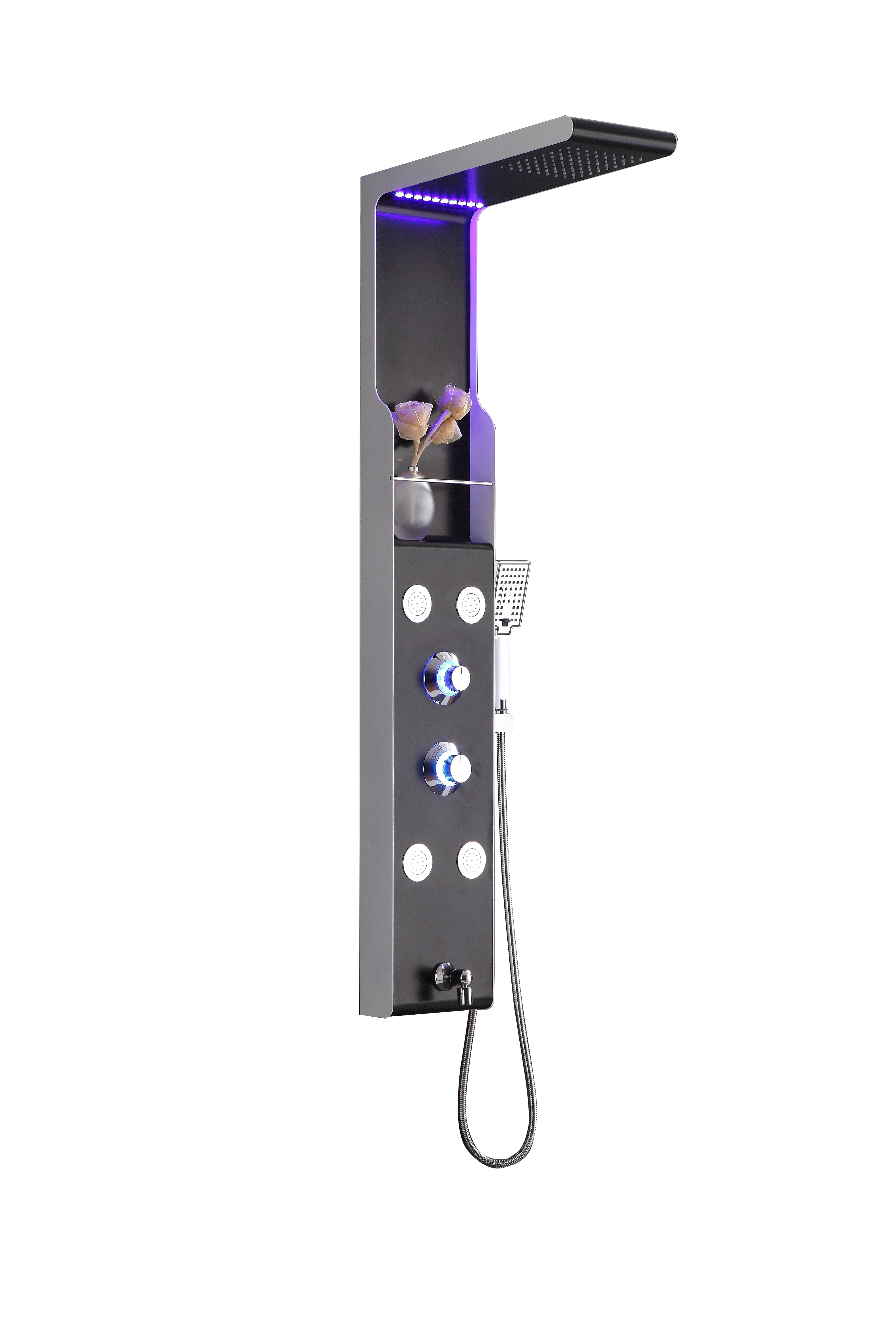 Mesa 304 stainless steel wall mounted black bath shower panel with led light