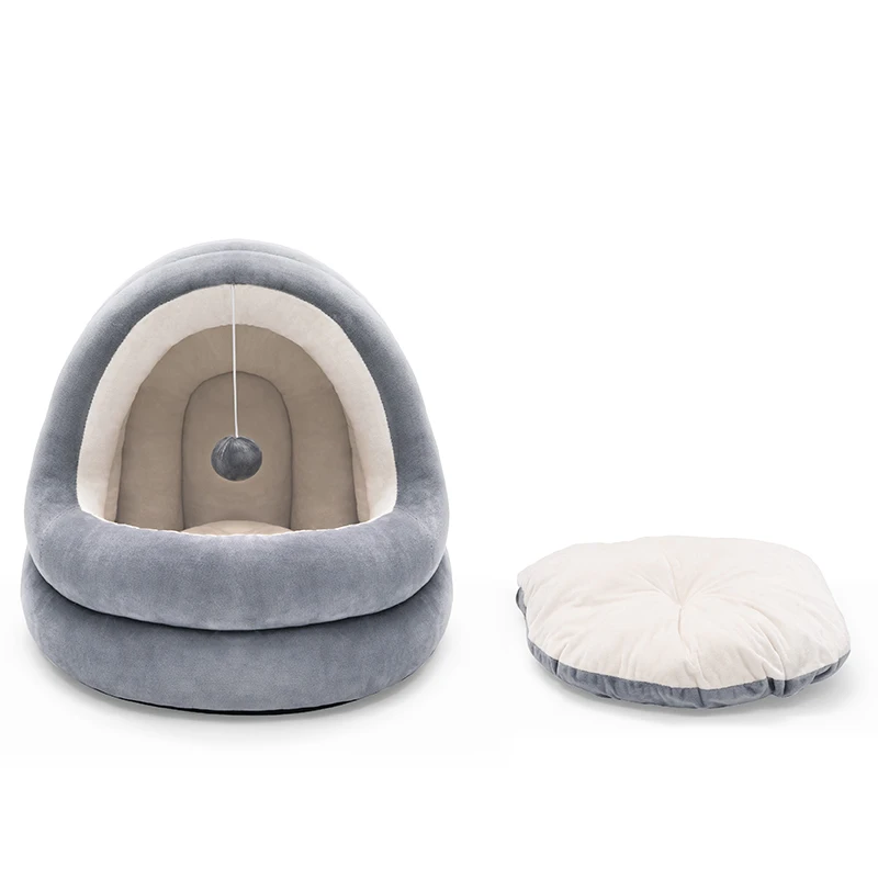 Warm Cat Calming Bed House with Ball Toys Pet Bed for Cats and Dogs Pet Supplies cave hooded cat bed