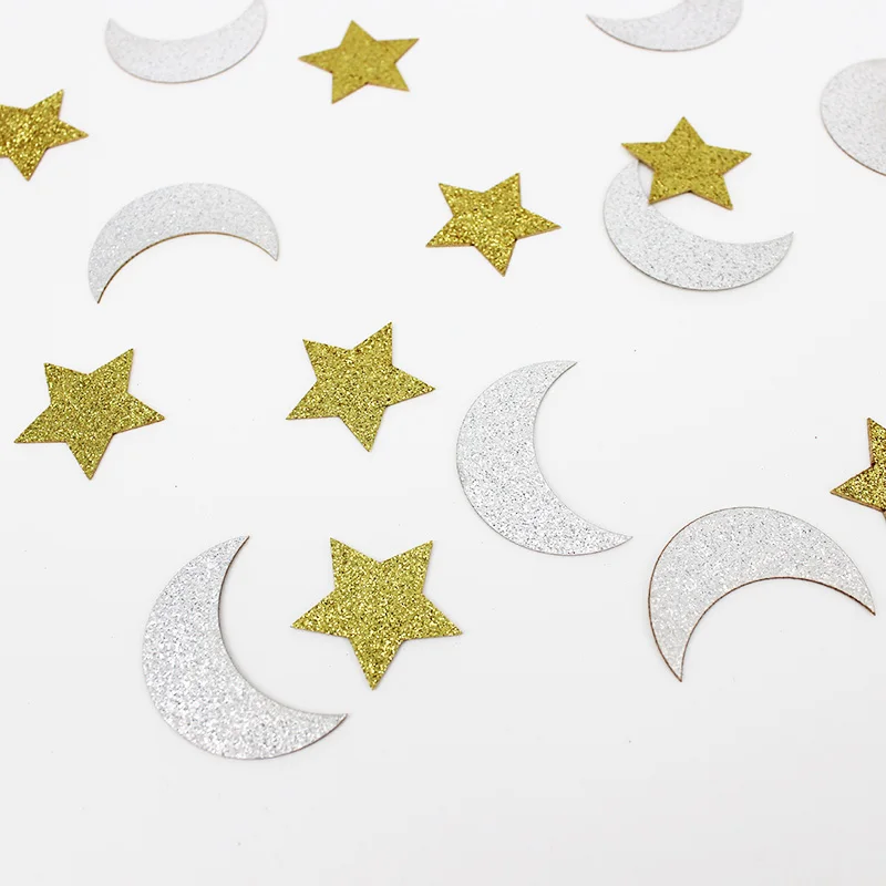 Double-Side Gold Glitter Star and Glitter Silver Moon Confetti Wedding Birthday Party Bridal Shower Confetti Baby Shower Decor