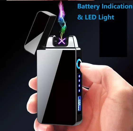 Fashionable Windproof Dual Arc USB Lighter LED Power Display Plasma Cigarette Lighter Rechargeable Electric Lighter