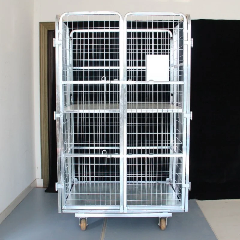 Wholesale metal Durable Warehouse Wire Mesh Roll Cage Pallet trolley wire cages with wheels for transport