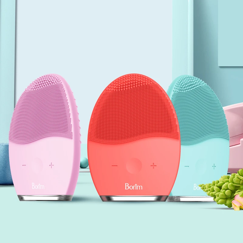 Borim Ipx7 Waterproof Ce Fcc Rohs Mini Portable Silicone Ultrasonic Vibrating Sonic Face Cleanser Brush Electric Facial Massager