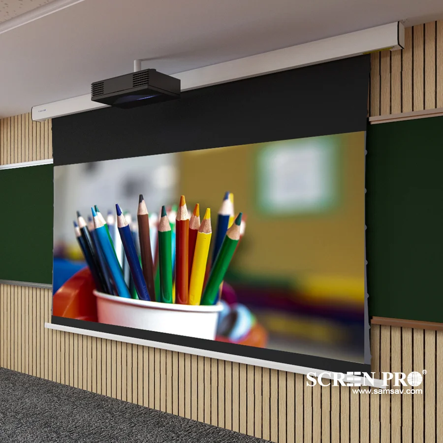 SCREENPRO 150 Inch Motorized Projector Screen Ceiling Wall Mounted Projection Screen 4K Cinema Movie Screen