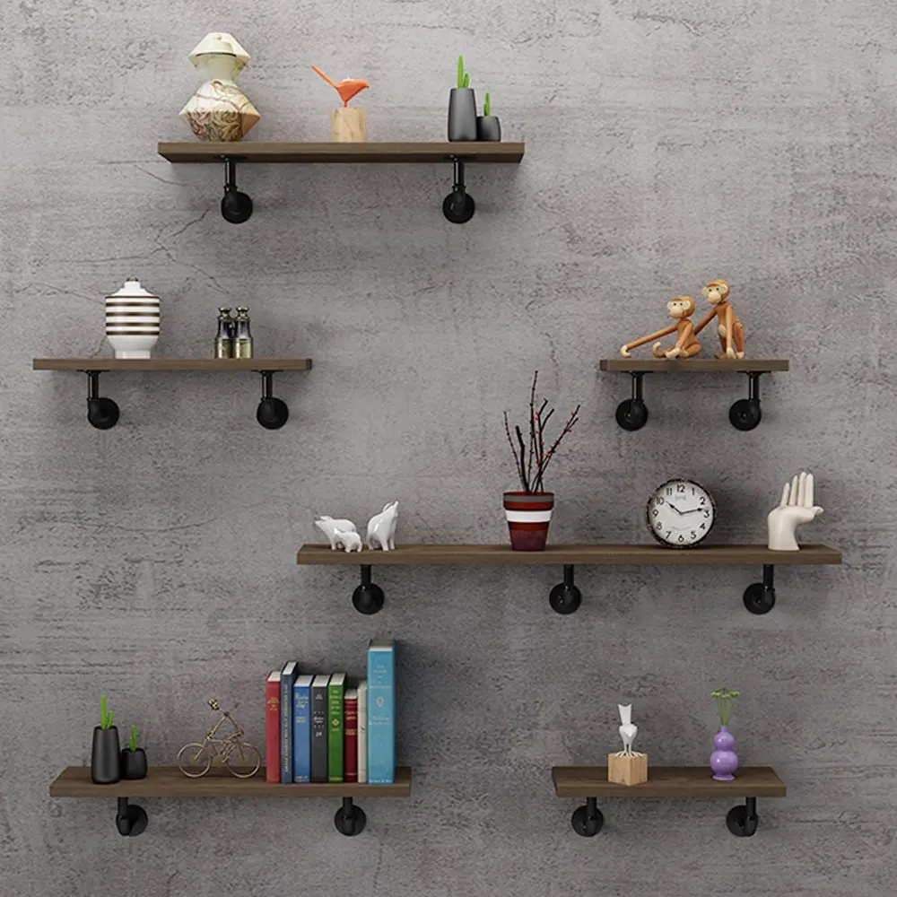 Industrial Black Iron Pipe Shelf Bracket Wall Mounted Floating Shelf Hanging Wall Hardware Steampunk Decor for Custom Shelf