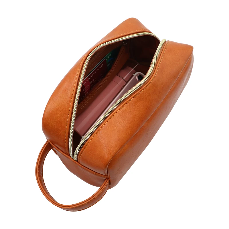 High capacity women cosmetic bag leather makeup bag organizer leather travel cosmetic bag