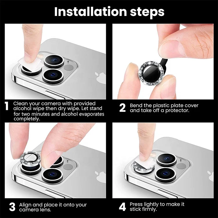 For iPhone 13 12 11 14 Pro Max Shining Diamond Camera Lens screen protector 9H Individual metal with glass Camera Lens film