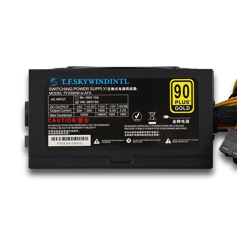 2000W ATX  Power Supply 80+ GOLD 140MM Fan Support 8 GPU 2000w For switching Power Supply