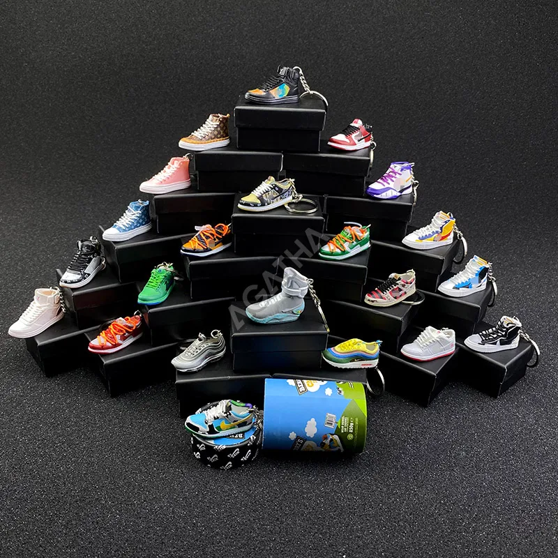 Ready to Ship Fashion Basketball Soft PVC Wholesale Shoe Keyring Mini Air Jordan 3d Sneaker Keychain with Box