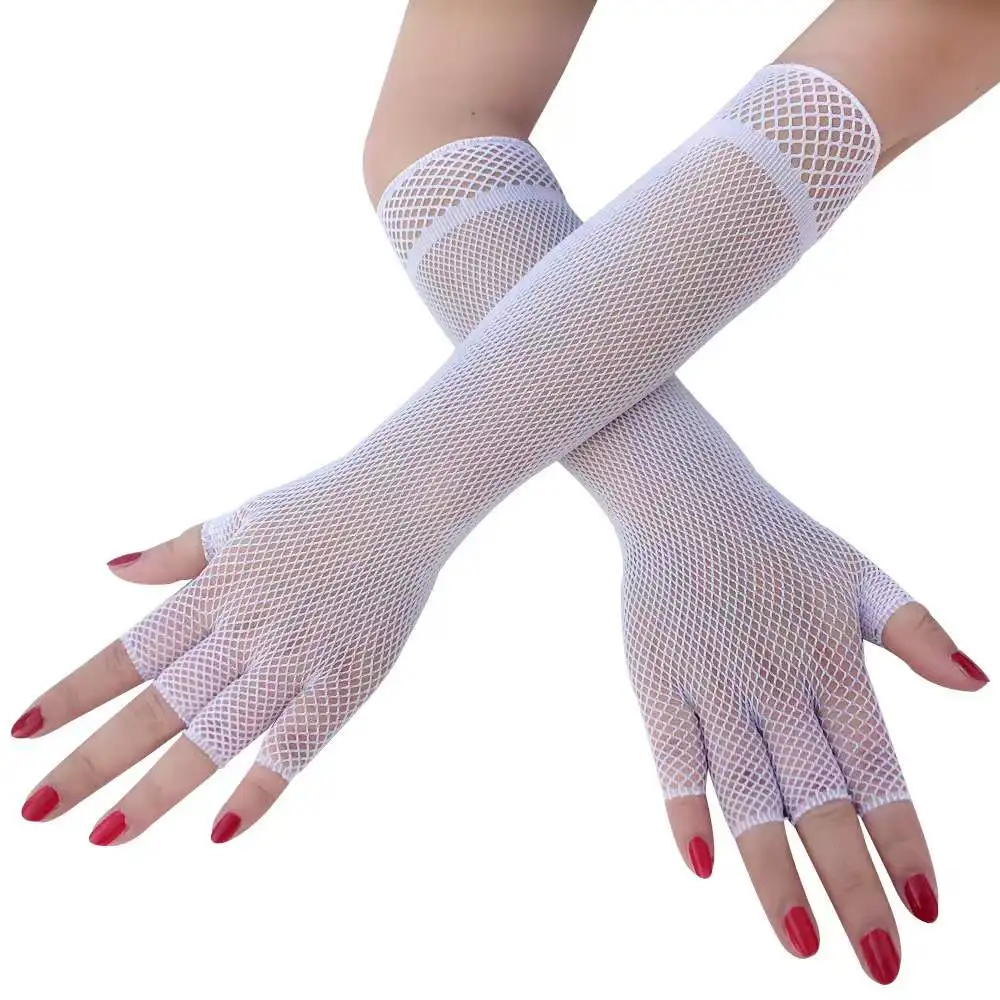 1 pair sexy dress half finger net bride wedding gloves accessories long fishnet mesh gloves cheap long black for women