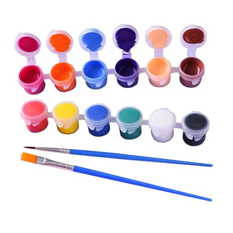 Good Quality 5ml 12 Colors Acrylic Paint Pots Strips with 2 Brushes