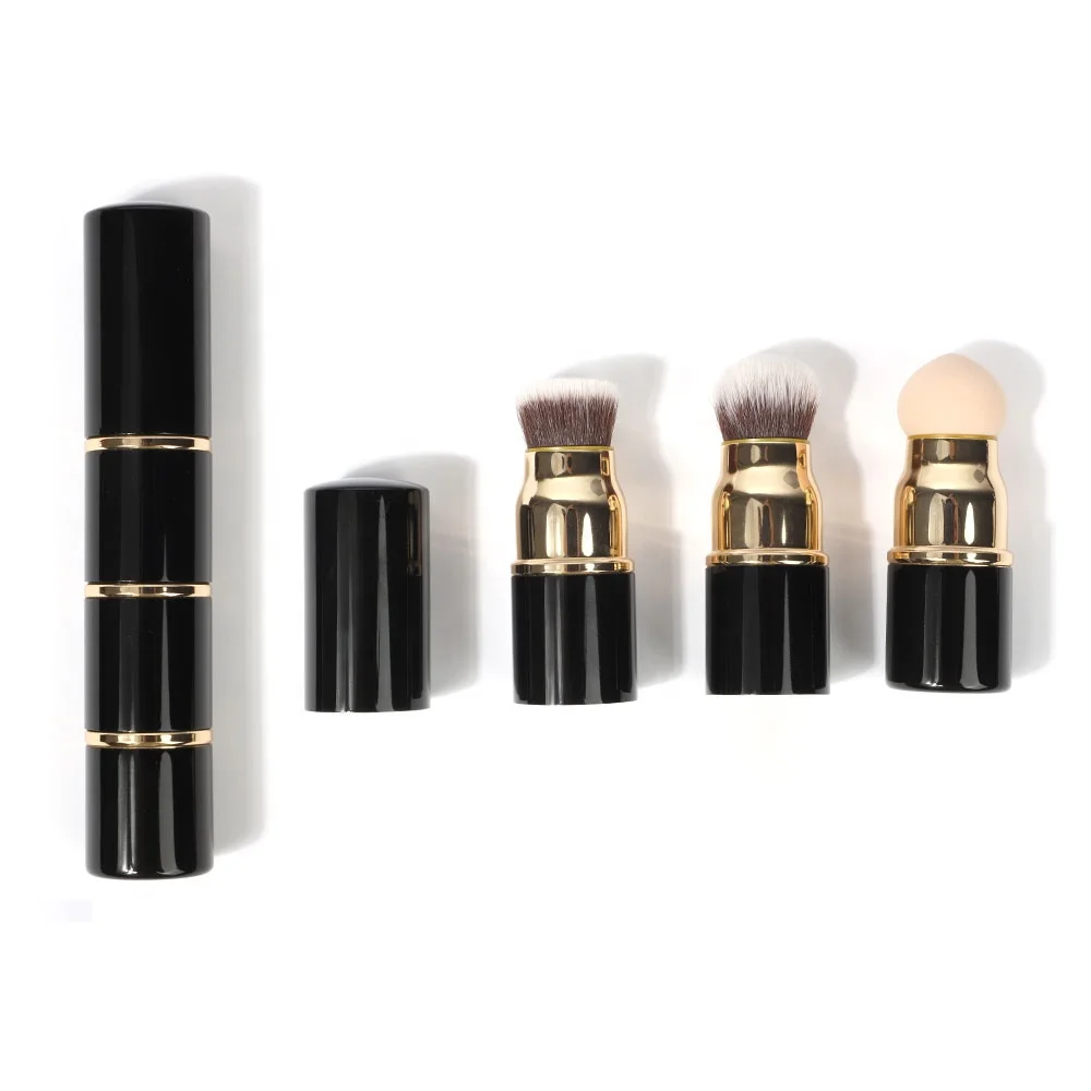 Portable Powder Foundation Sponge Cosmetic Face Brush Black Synthetic Makeup tools Mini Travel 3 In 1 Brush