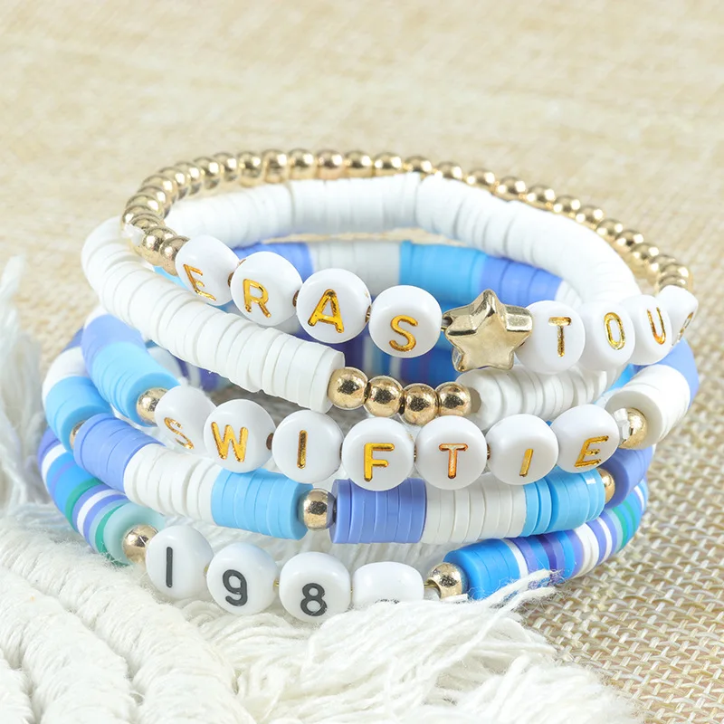 Taylor Bracelets Singer Inspired Friendship Set for Women Clay Beads Bracelet for Swiftie Fans Summer Bohemian Bracelet