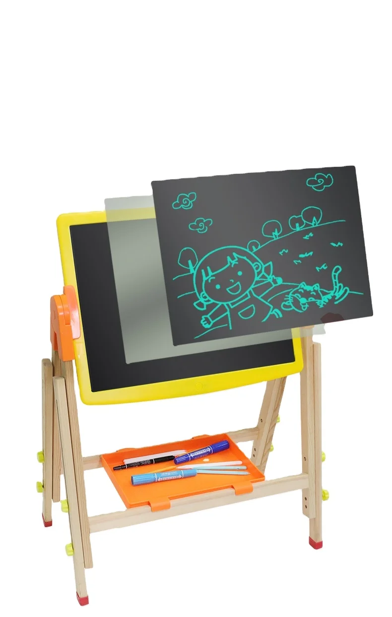 Custom Educational Double Sided Reversible 360 Degrees Folding Standing Wooden Magnetic Drawing Board For Kids