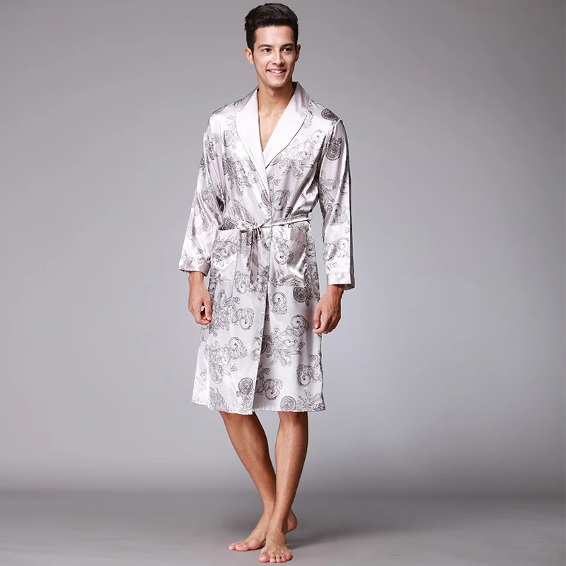 New Fashion Satin Home Men Pajamas Set Satin Men Sleepwear Party nightgown long sleeves household nightdress