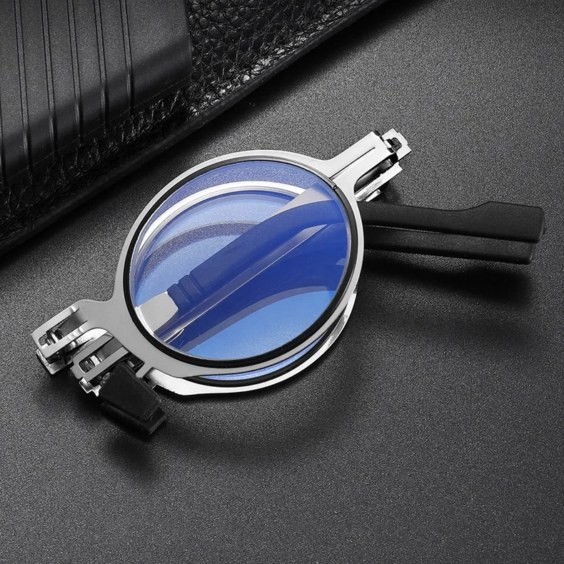 Sunbest 6029 Anti Blue Light Foldable Reading Glasses Portable Ultra-Thin Round Frame Pocket Presbyopic Glasses Without  Screws