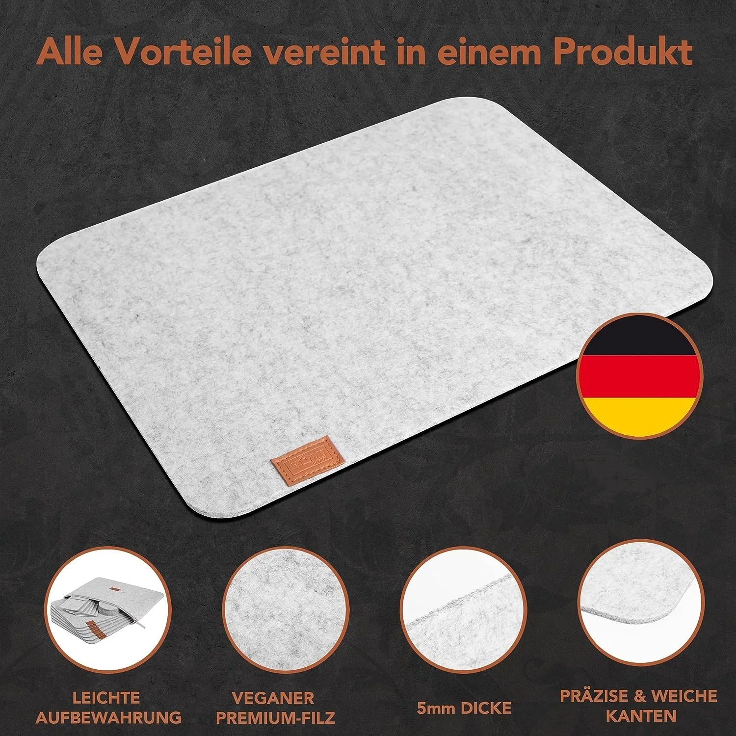 19 Pack Light Grey Felt Zip Pocket Packed Rectangle Felt Placemats with Round Felt Coasters and Cutlery Bag for Dining Table
