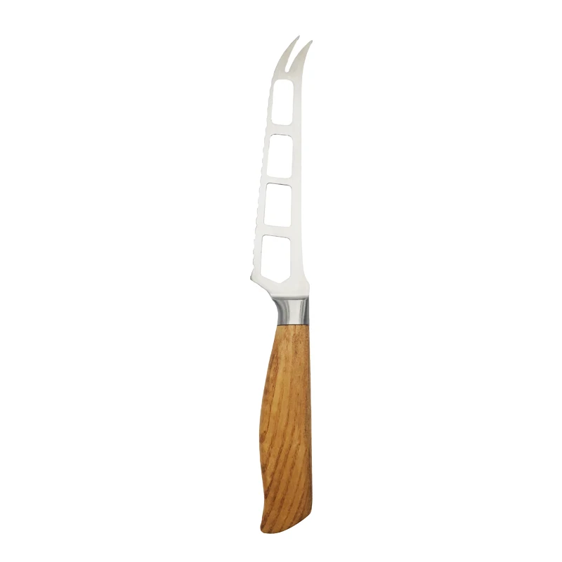 #80010 Single Woodhandle Cheese Knife made of stainless steel  and  Serated Knife Server with Holes from Mokmann #80010