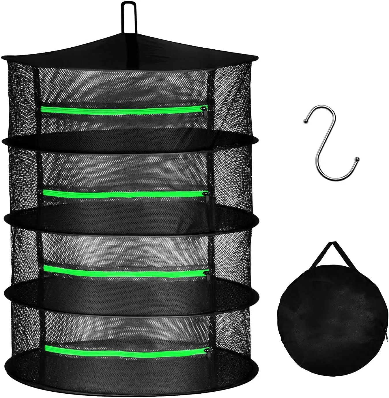 iPower 2ft 4Layer Green Mesh Hanging Herb Drying Rack Dry Net With Foldable Heavy Rings, Collapsible Hydroponic plant