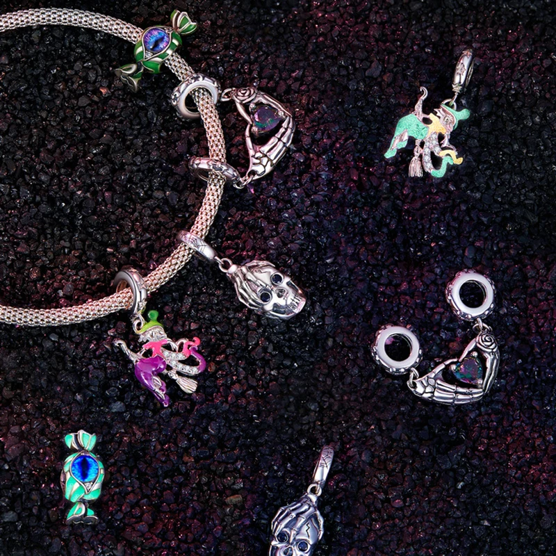 New Arrival Halloween Series Vintage 925 Sterling Silver Skull Witch Fashion Jewelry Pendants Charms