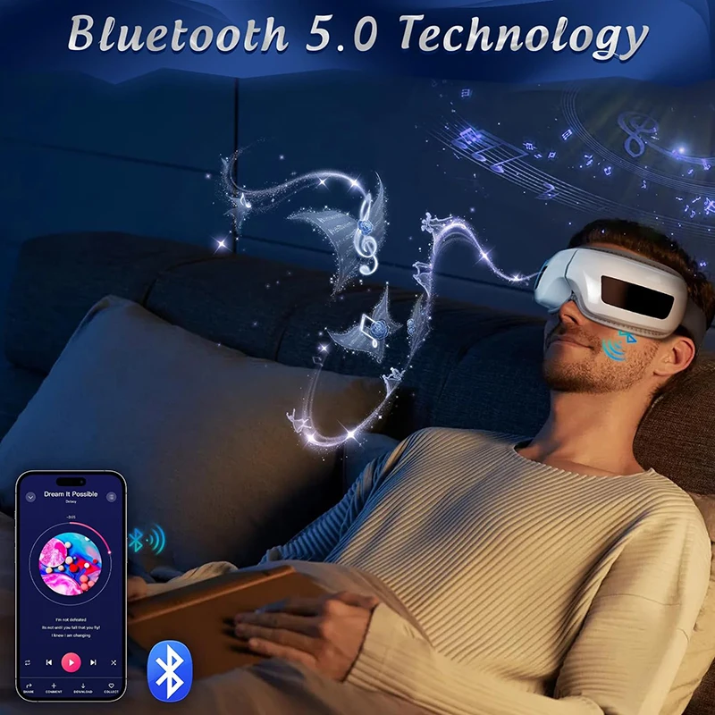 Foldable Portable Heated Eye Mask Massage for Reduce and Relax Strain with Bluetooth Music Eye Massager