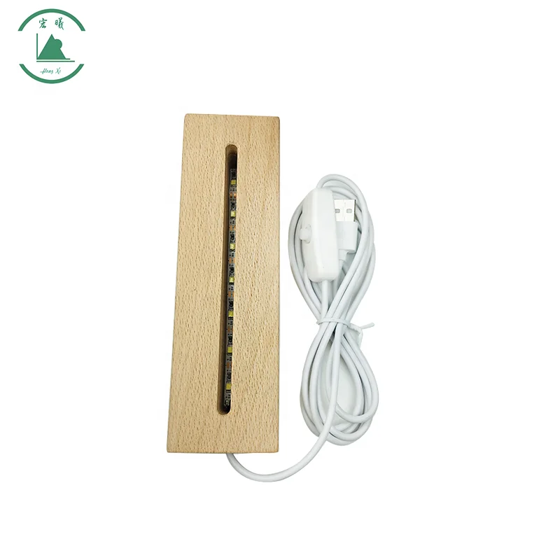 Factory Direct LED 3D wood light base  Crystal Glass Light Base Stand with USB Cable Led Wood night Light Display Base