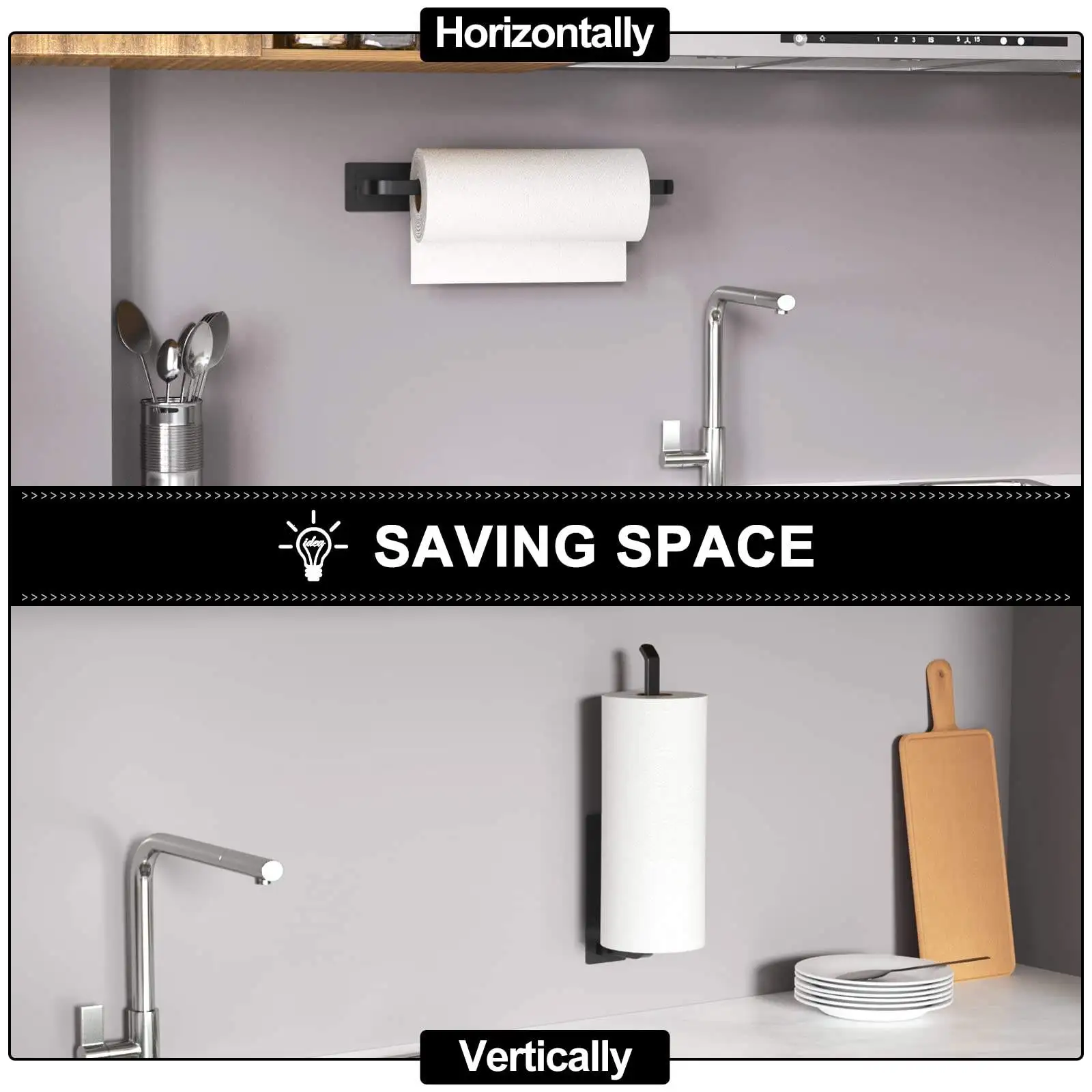 Matte Black Paper Towel Rack Under Cabinet for Kitchen Upgraded Aluminum Kitchen Roll Holder Paper Towel Holder