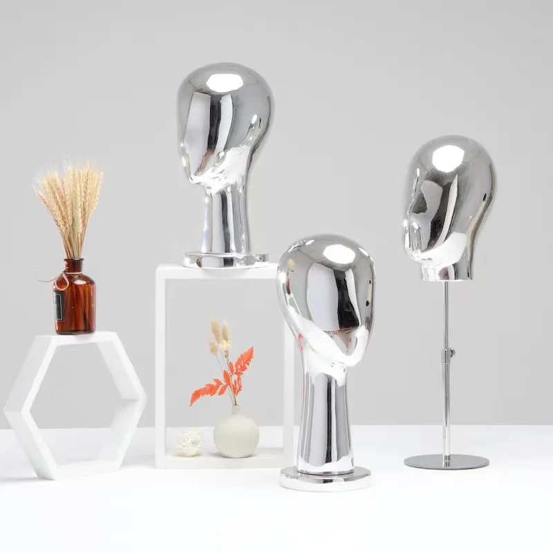 Chromed Wig Head Stand Mannequin Shiny Gold Silver Mannequin Head for Wig Hat Display