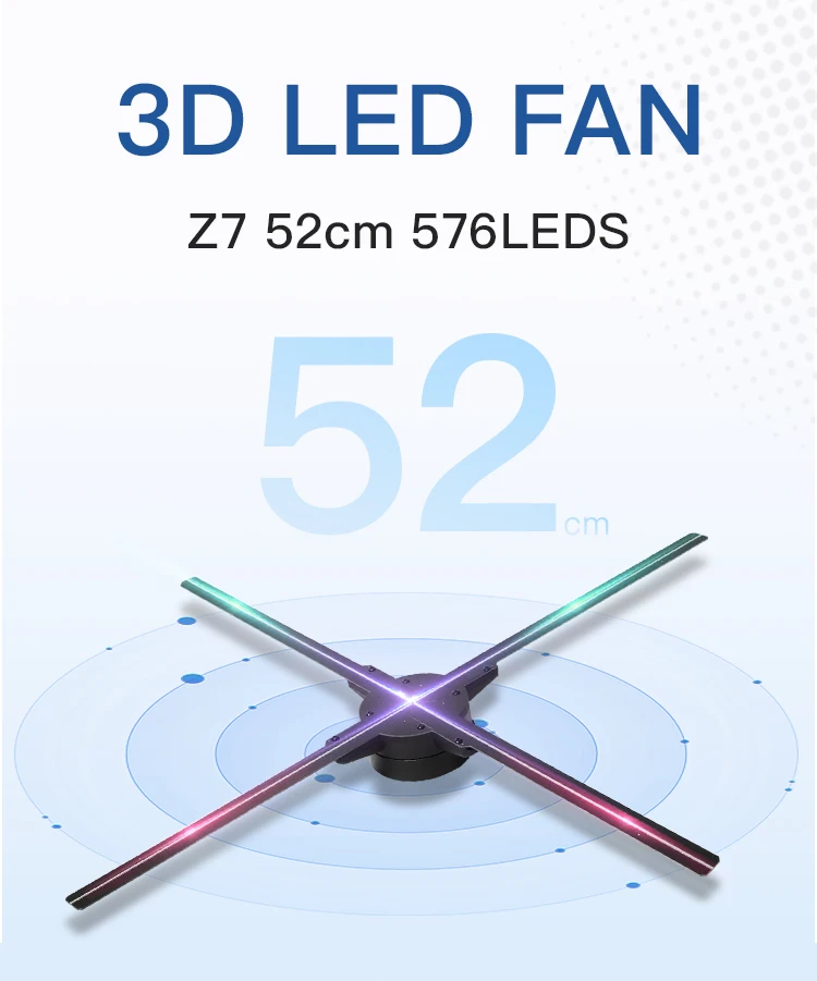 Fast delivery advertising 4 blade HD LED fan 3d hologram projector hologram fan 52cm 3D holographic display remote app control
