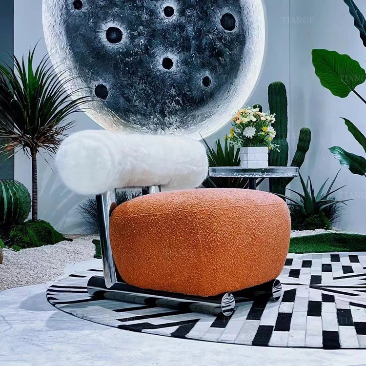 High Residence Foam Modern Accent Boucle Leisure Chair Living Room Recline Single Chair Pipe Lounge Chair