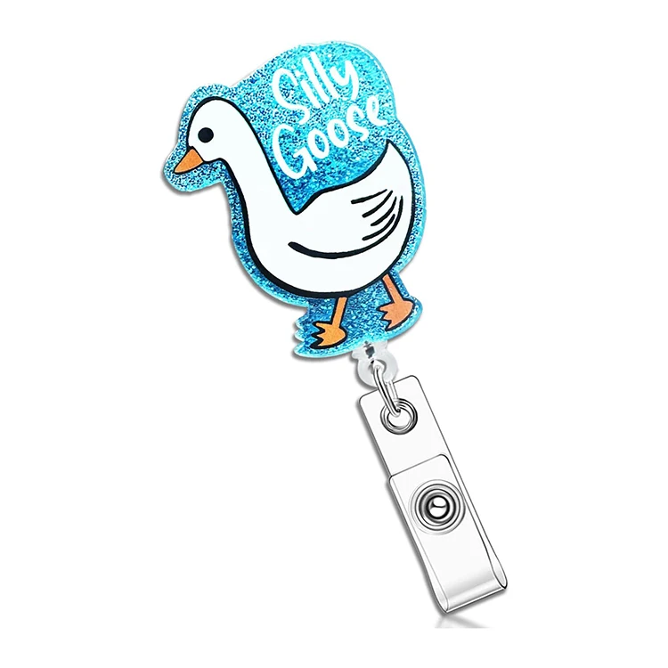 Funny Cute Glitter Acrylic Nurse Name ID Badge Holder Silly Goose Retractable Badge Reel  with Alligator Clip