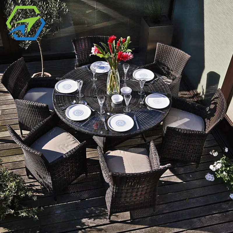 6 seater rattan outdoor garden furniture patio round dining table sets