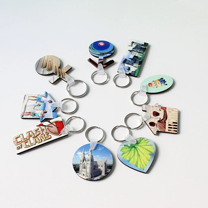 Sublimation wooden key tag blank MDF keychain custom key holder promotion gift key ring