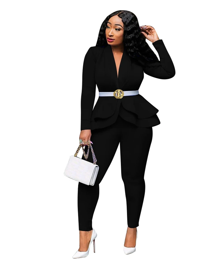C610-elegant Женская одежда с длинными рукавами комплект из двух предметов, комплект со штанами, деловые костюмы для мужчин для женщин офисная одежда