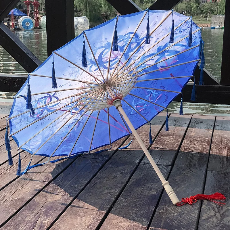 Wholesale Chinese Traditional Romantic Oil Paper Umbrella With Tassels Cherry Blossom Parasols
