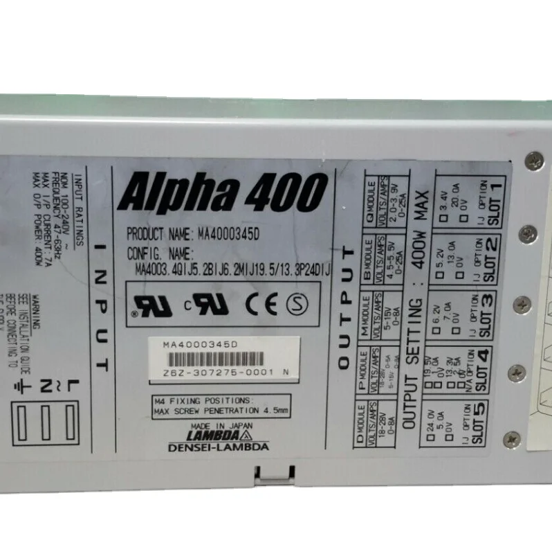 DENSEI LAMBDA ALPHA 400 POWER SUPPLY MA4000345D CONFIG NAME: MA40034QIJ52BIJ62M