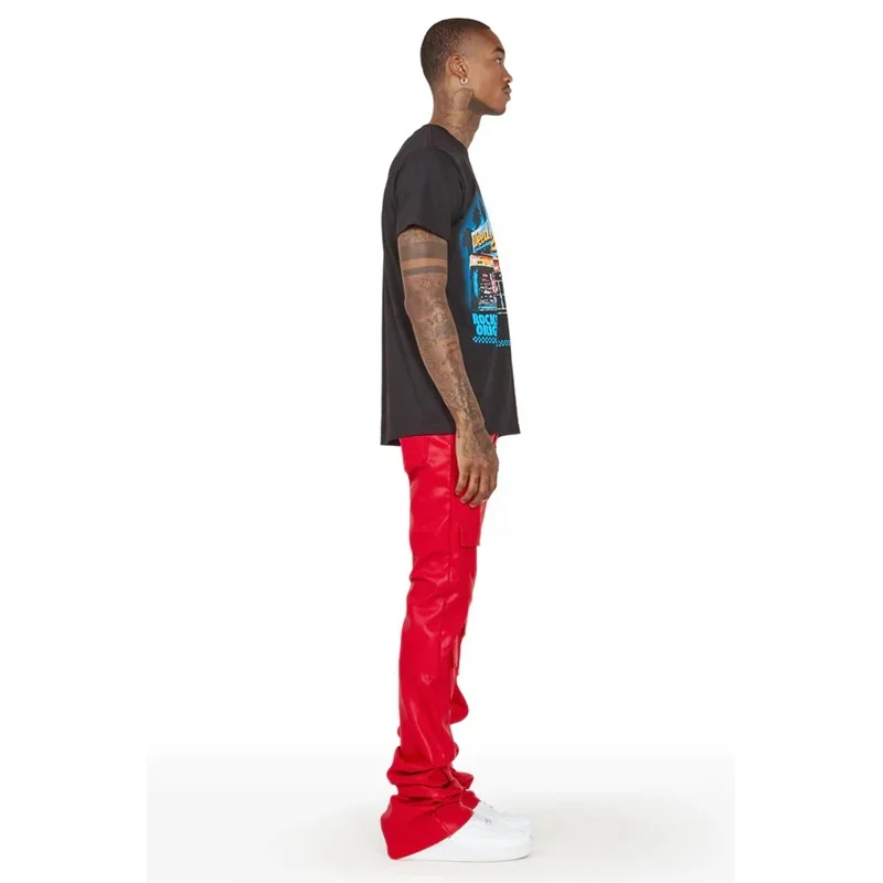 KY New Faux Leather Stacked Pu Leather Pants Fitness Flare Pants