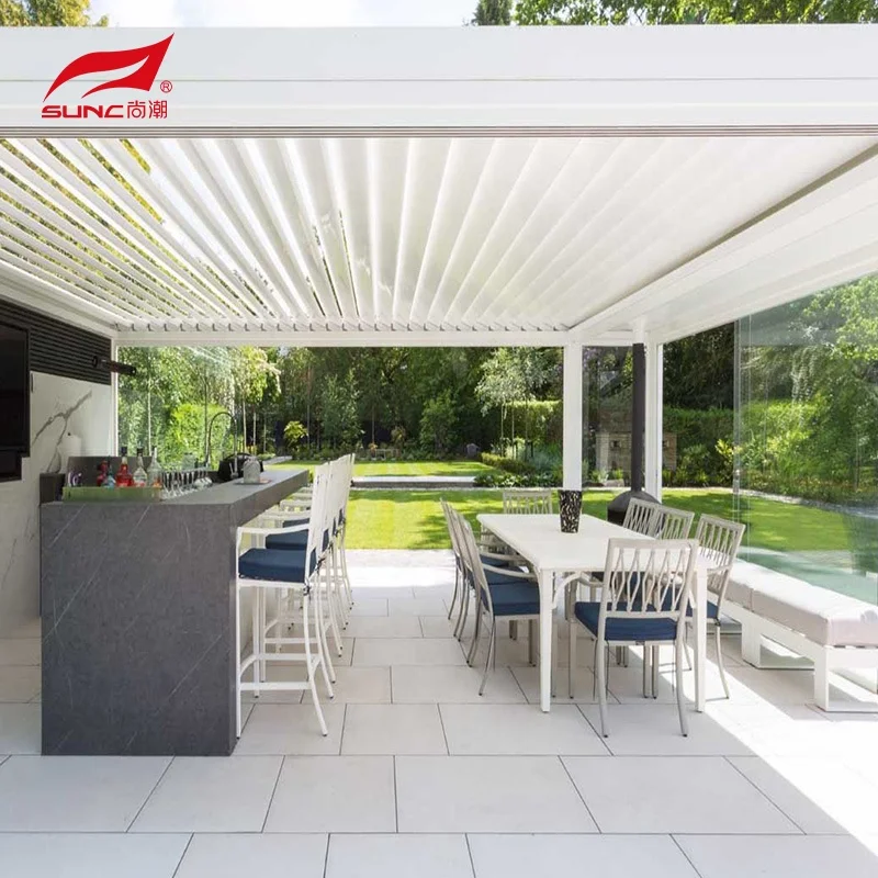 Modern Electric Pergola Gazebo Outdoor Bioclimatic Solar Waterproof Motorized Louvered Aluminium Pergola
