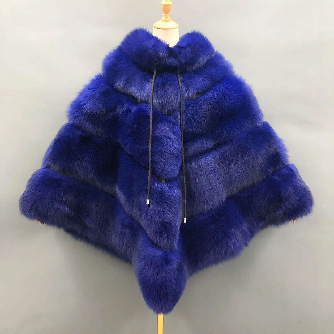 Hot selling Big Size Fluffy womens fur poncho Real fox fur poncho cape