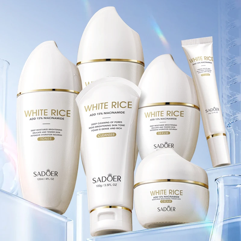 OEM SADOER оптовая продажа белый рисовый никотинамид Осветляющий 6 шт. набор для ухода за кожей Корейская отбеливающая подарочная коробка