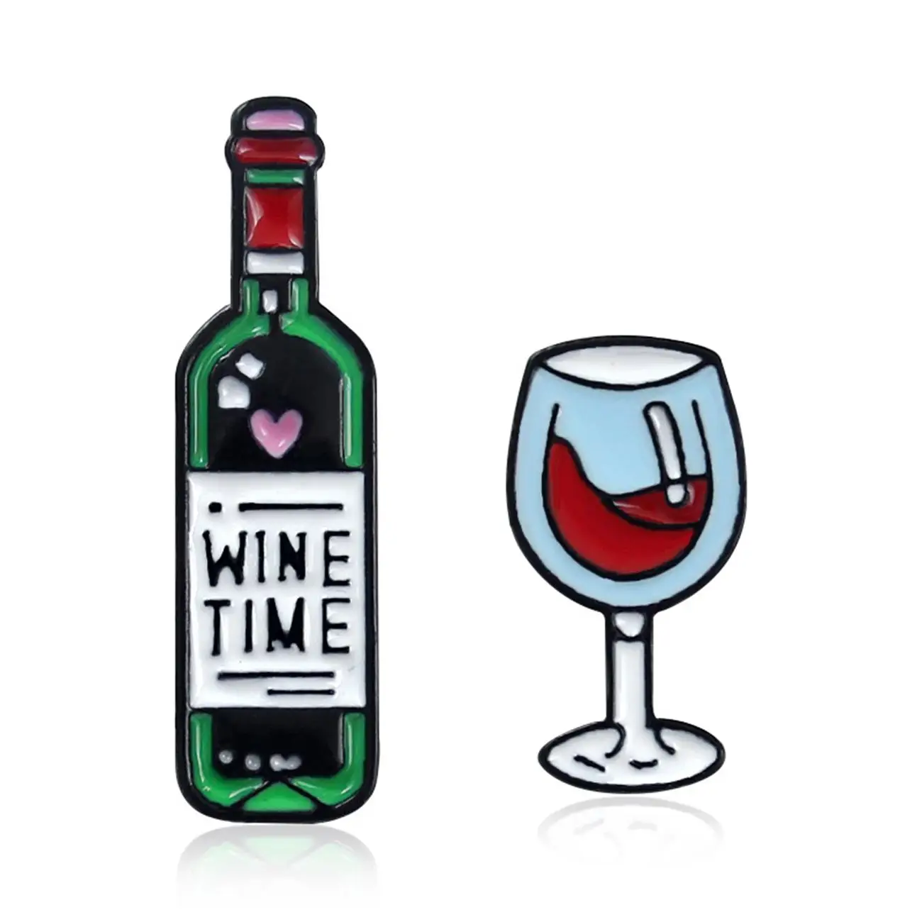 2pack Metal Wine Glass and Bottle for Wine Time Red Wine Cup and Bottle Brooch and Pin For Women and Men For Jewelry Gifts