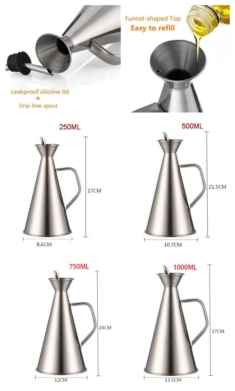 500ml Stainless Steel Olive Oil Dispenser, Leakproof Pourer Dispensing Bottle For Oil Soy sauce Vinegar Cooking wine