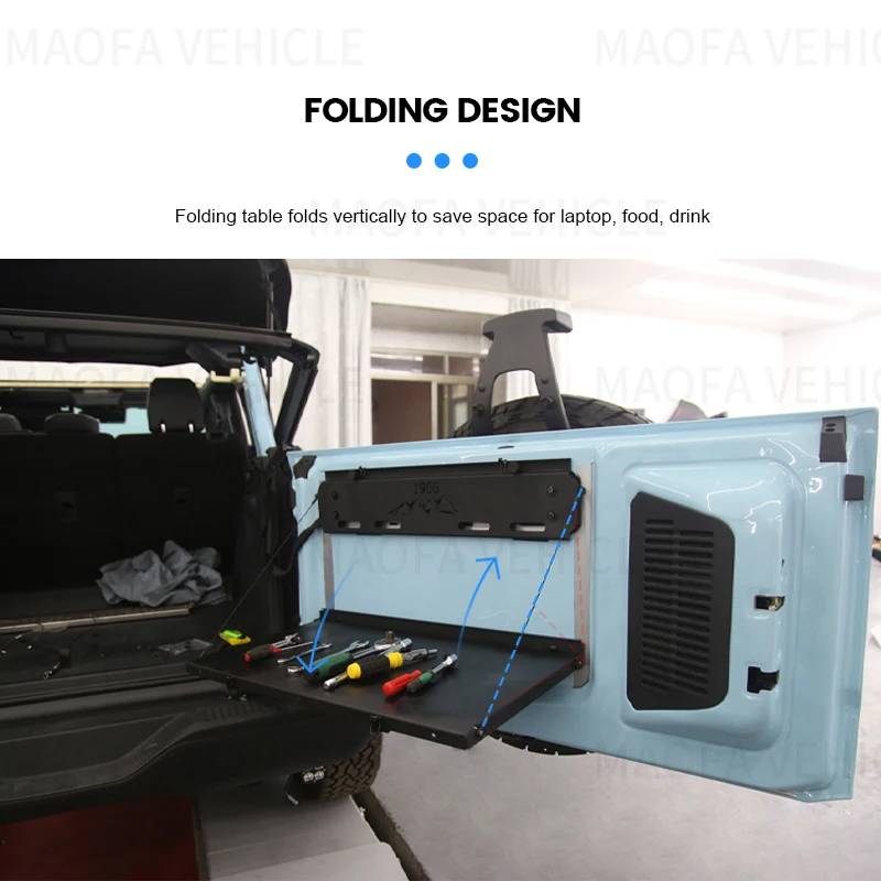 Car Desk Passenger Seat with Retractable Pallet Board Car Tailgate Foldable Table For Ford Bronco 2021 2022 2023
