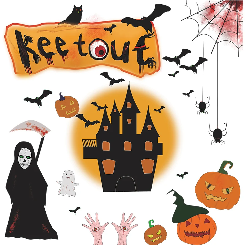 Moon Castle Bat Pumpkin Spider Web Halloween Glass Window Home Wall Decoration Wall Sticker