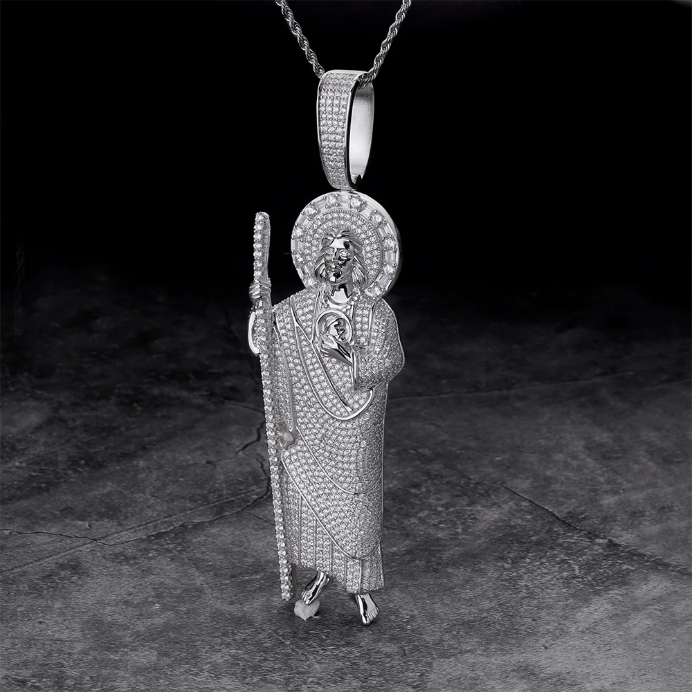 Fine Jewelry st.jude white San Jude 18k Gold Silver Plated Iced Out CZ Moissanite Religious Necklace san judas tadeo jewelry