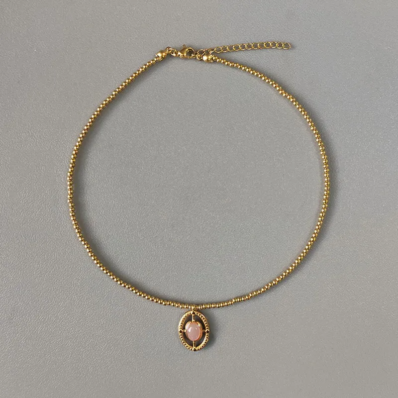 Zooying Handmade Gold-color Beads Natural Freshwater Pearl Pendant Necklace Women Vintage Charm Choker Stylish Simple Jewelry