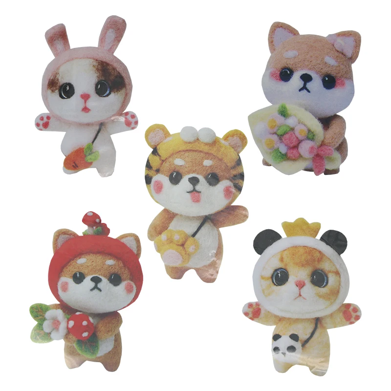Wool Felt Poke Happy Diy Self-made Material Bag Cat Cat Rabbit Shiba Series Plush Doll