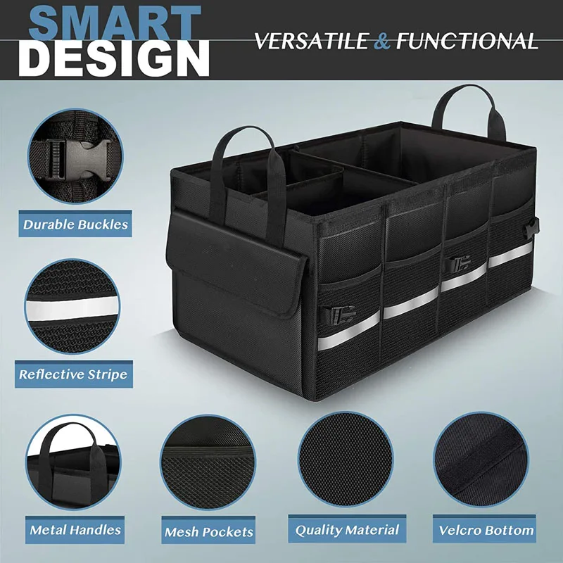 Collapsible Car Trunk Storage Organizer Car Storage Box with Foldable Lid Durable Car Cargo Trunk Organizer with Cover