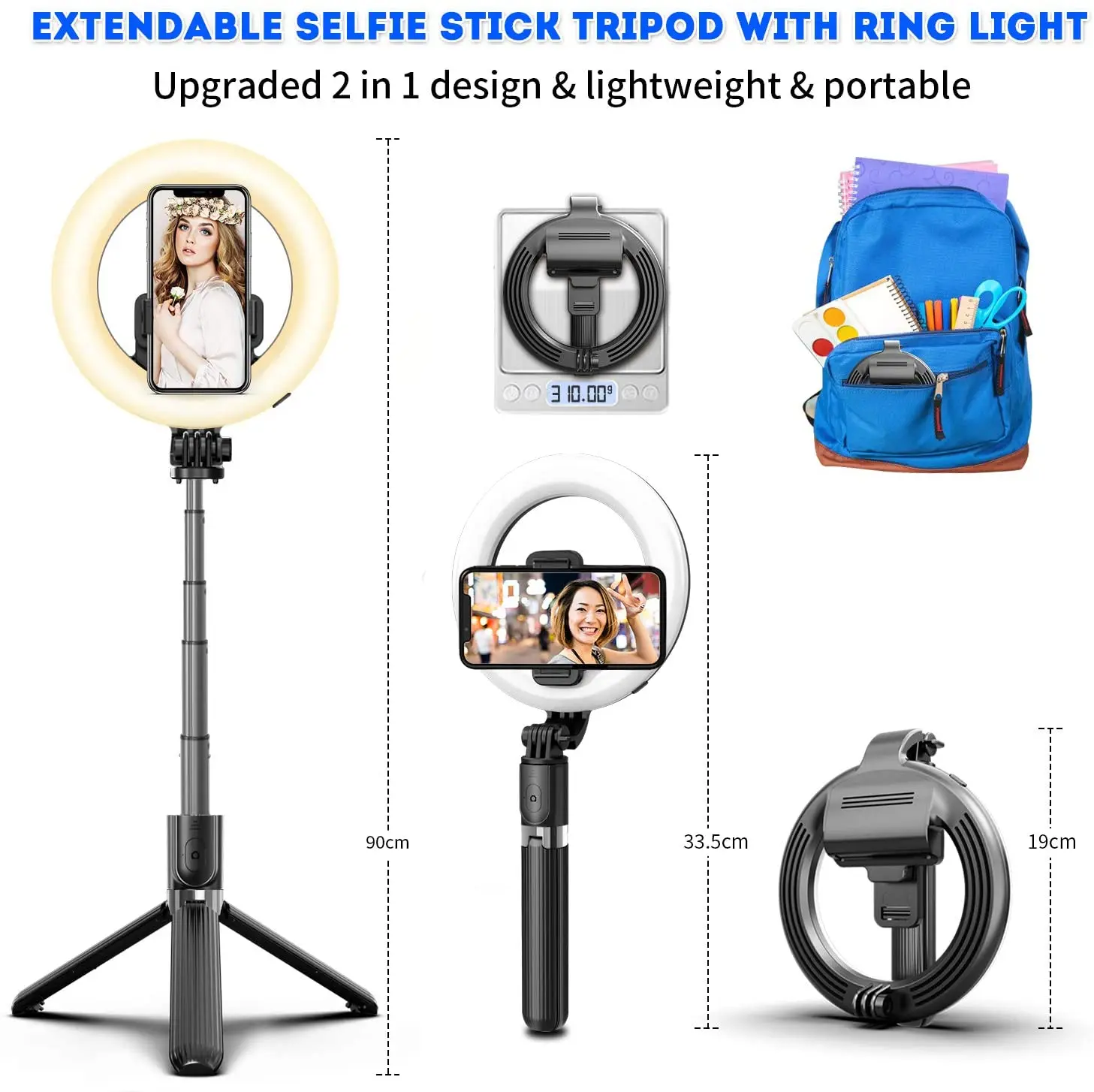 L07 900Mm Integrated Foldable Selfie Stick Led Makeup Selfie Ring Light With Tripod Stand Phone Holder